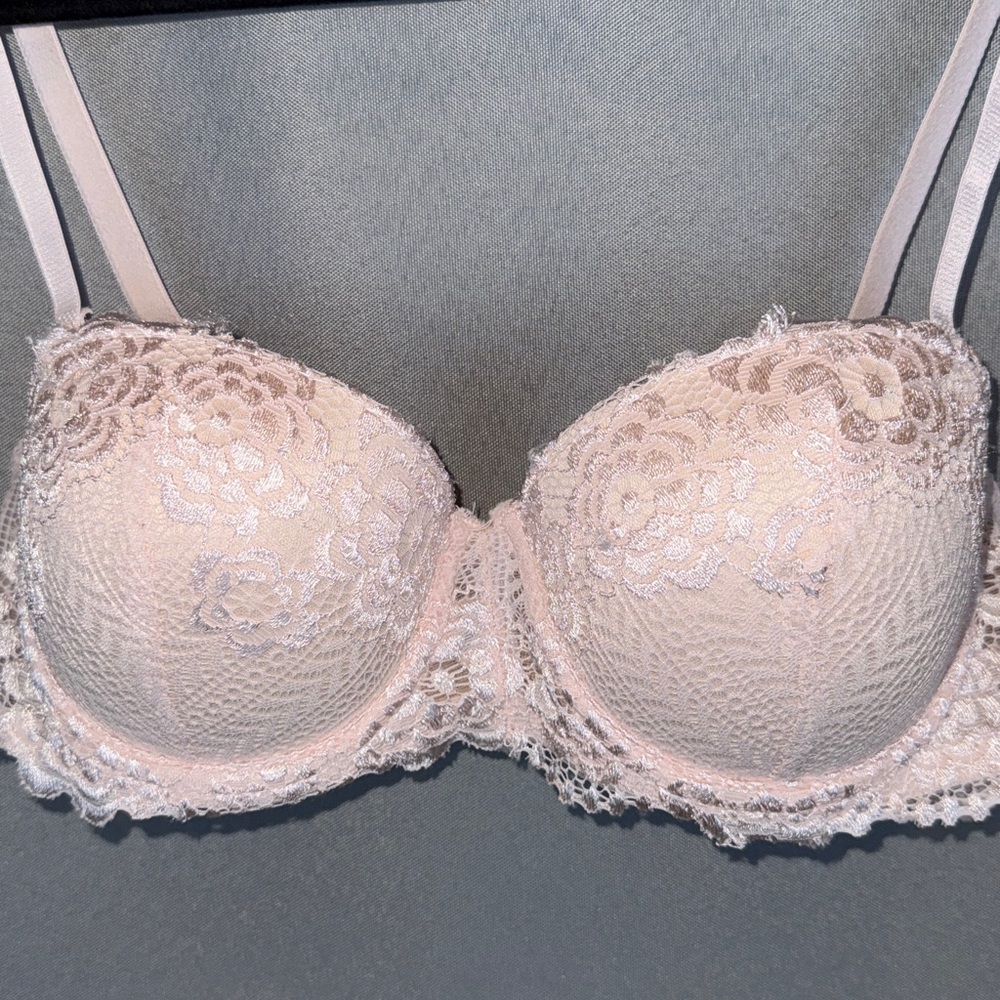 Pink Lace Padded Balconette Bra w/Removable Straps- Size 34A
